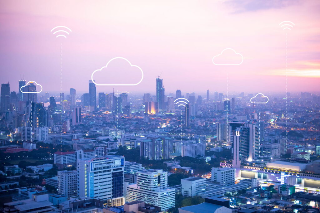 Cloud computing banner background smart city 1080