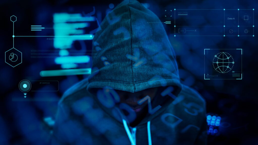 Hacker working darkness 1080